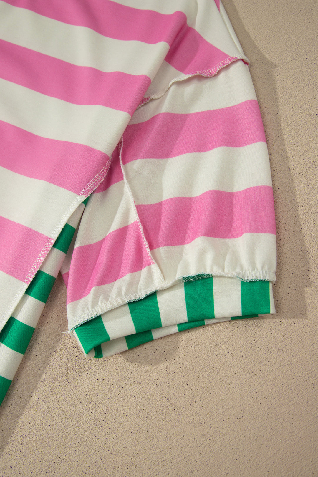 Pink Stripe Exposed Seam Contrast Patchwork Oversized Top