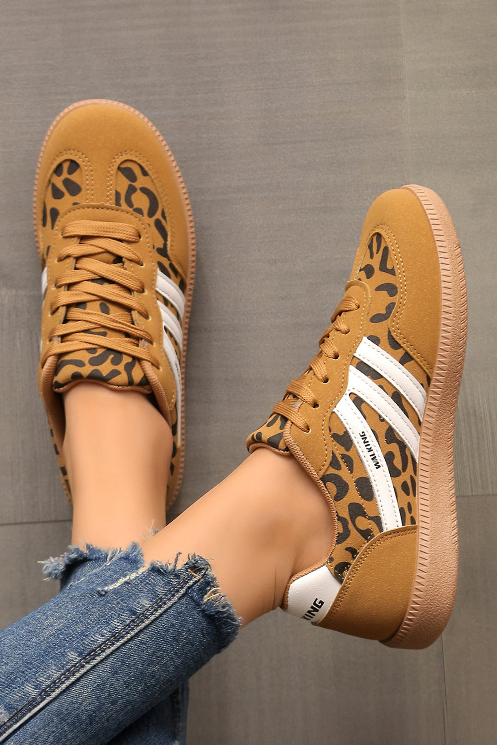 PU Leather Leopard Patchwork Contrast Detail Lace-up Shoes
