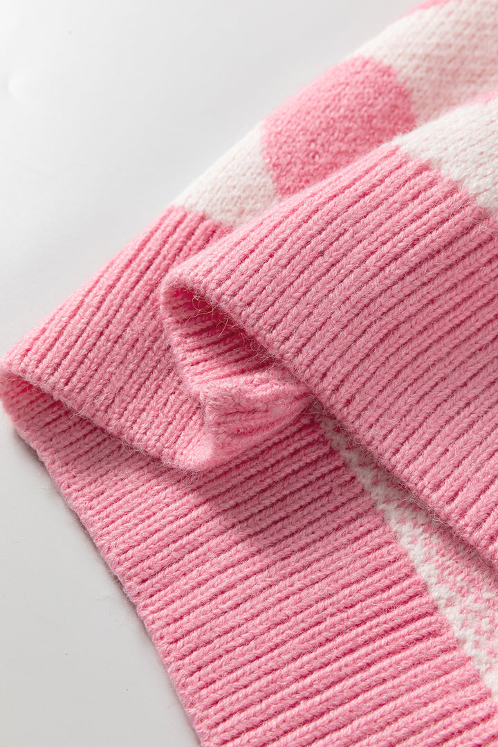 Strawberry Pink Valentine Heart Print Knit Sweater