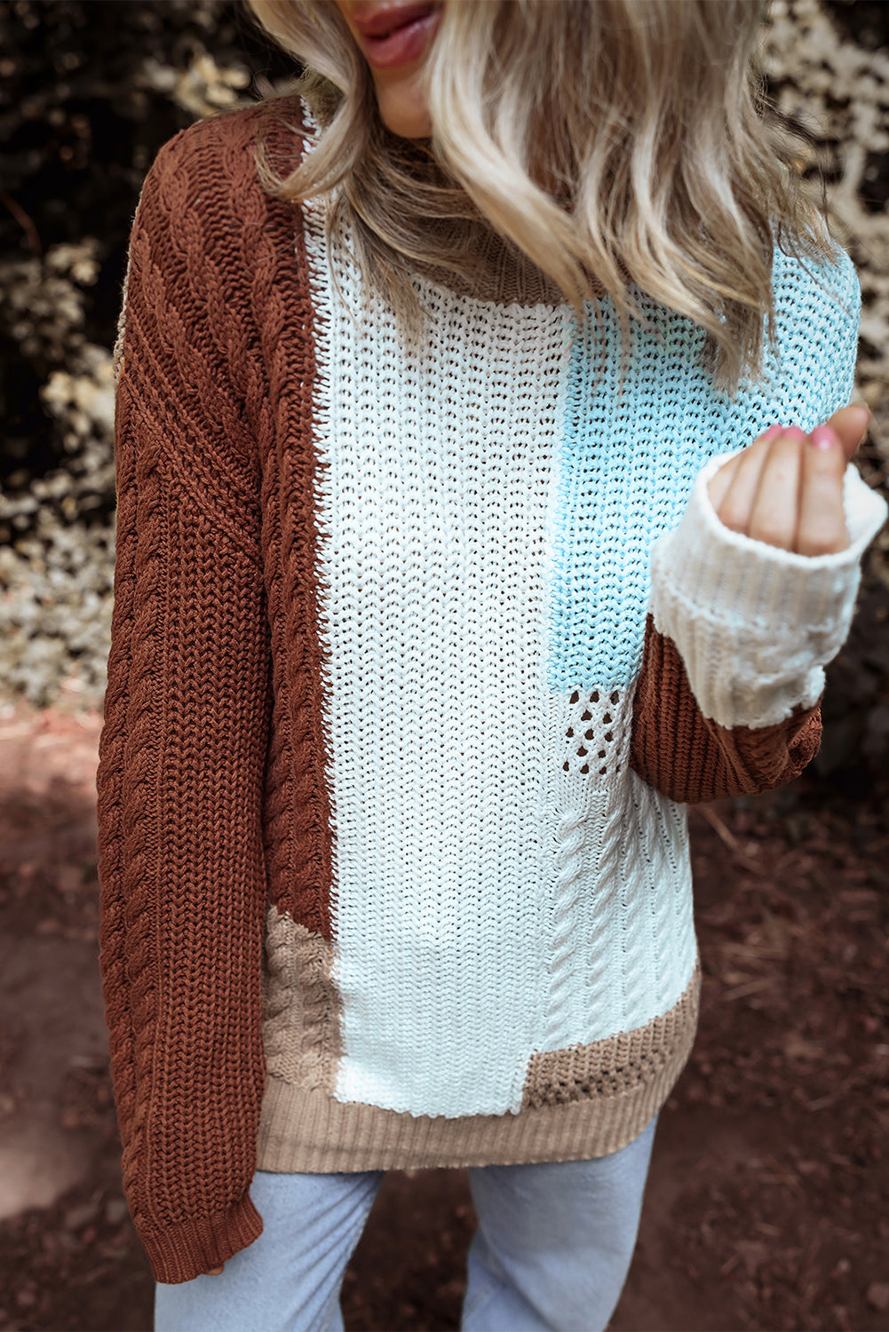 Mix Textured Knit Colorblock Patchwork Sweater