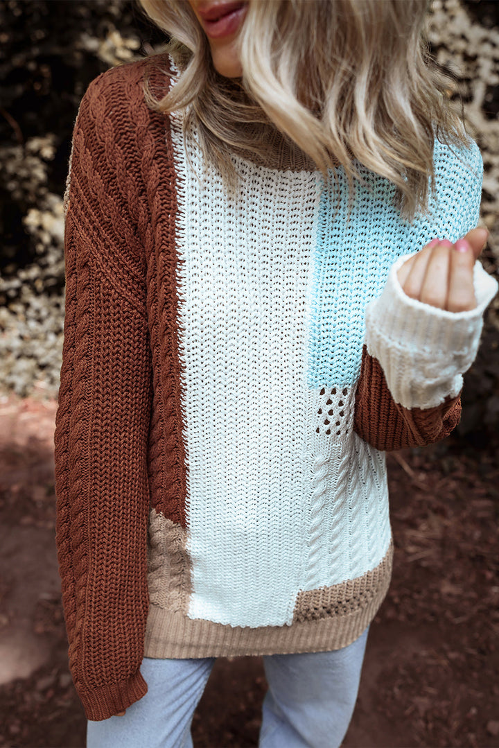 Mix Textured Knit Colorblock Patchwork Sweater