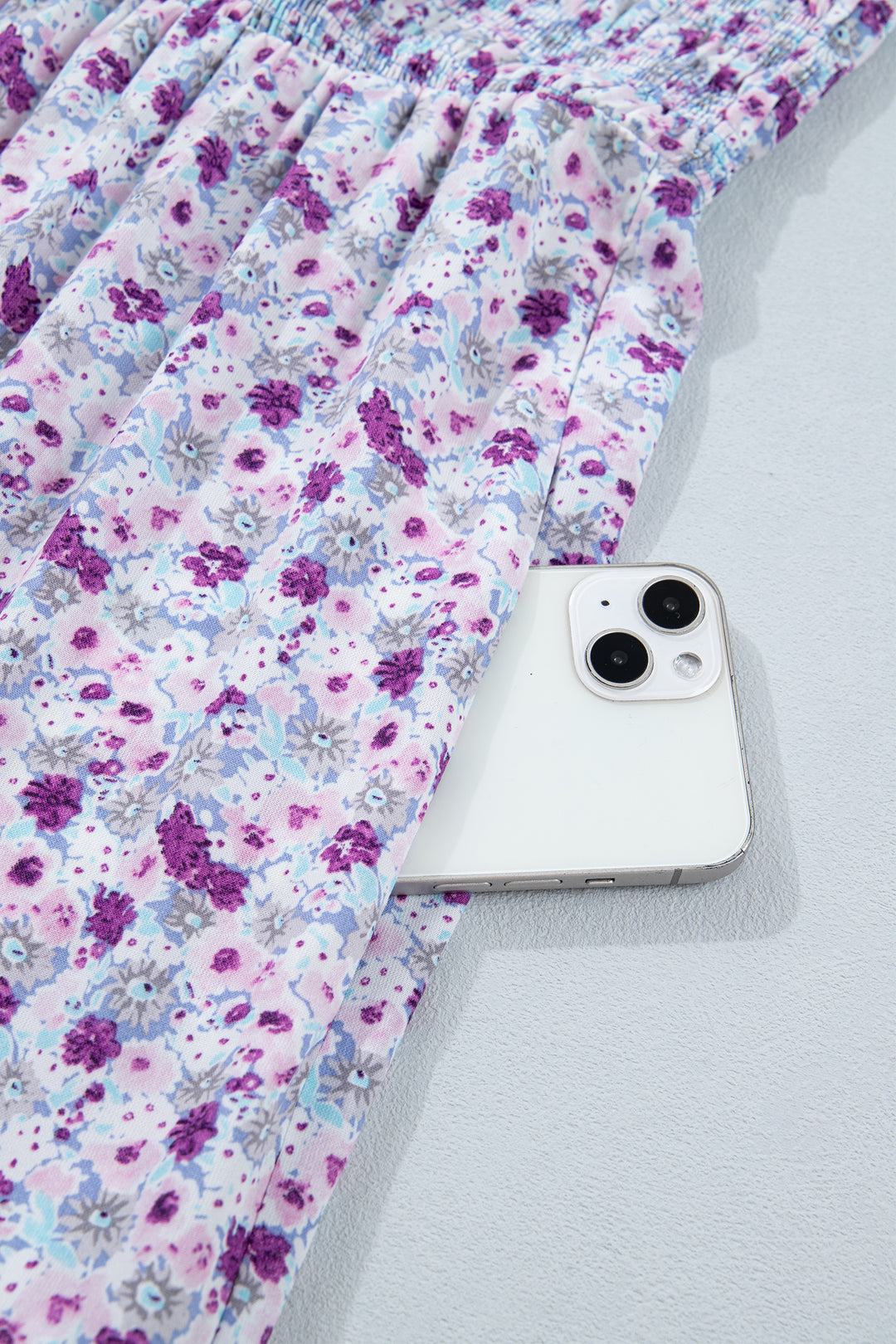 Purple Plus Size Floral Print Square Neck Smocked Maxi Dress