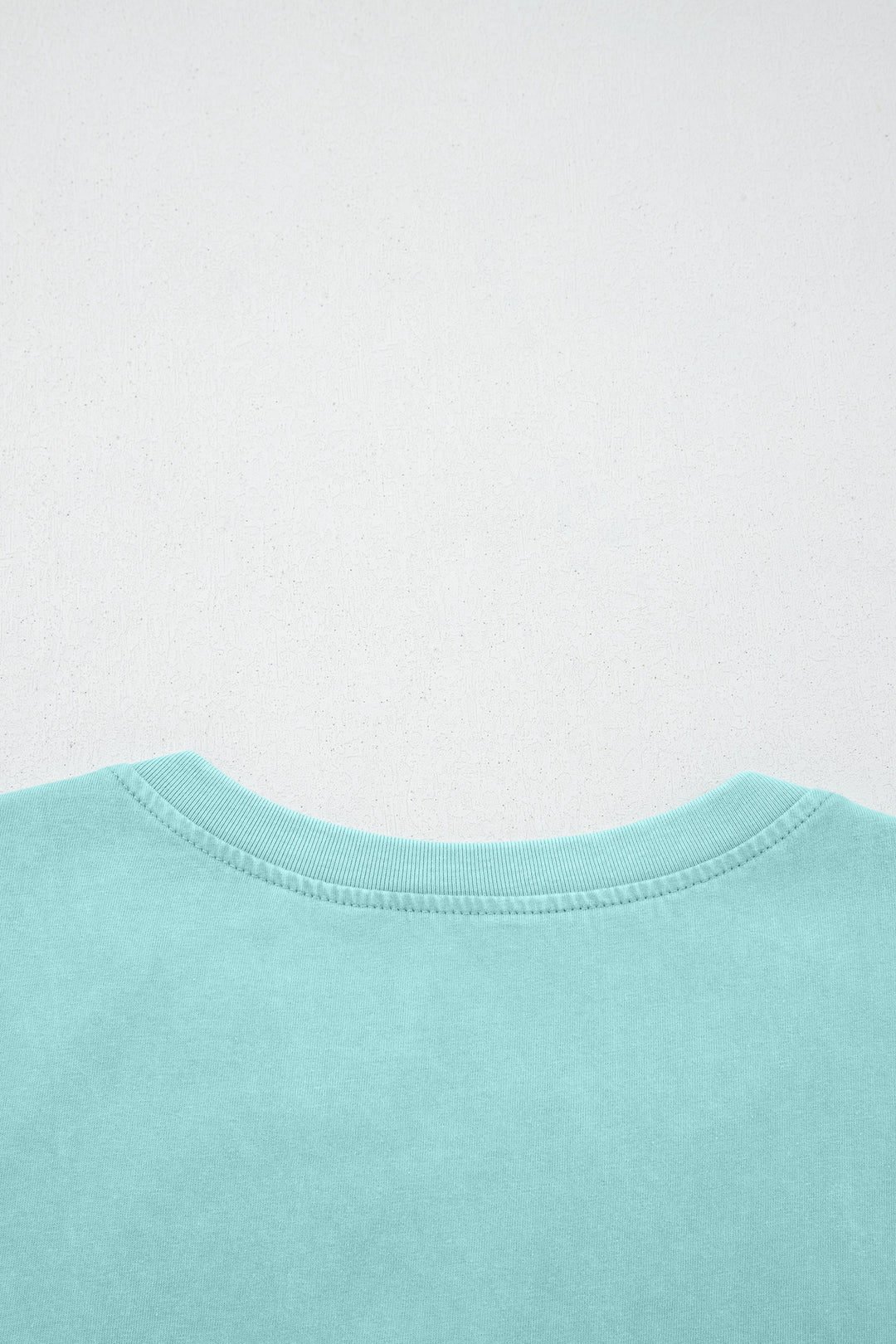 Mint Green Raw Cut Notched Neck Lace Patchwork Detail Mineral Wash Tee