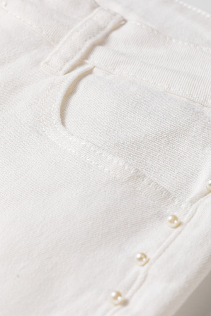 White Pearl Embellished Side Seam Ankle-length Shift Jeans