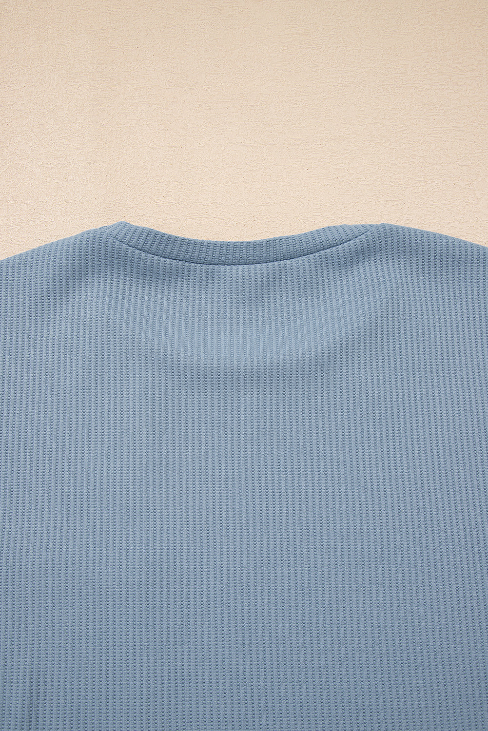 Dusk Blue Solid Color Ribbed Loose Long Sleeve Top Casual Pant Set