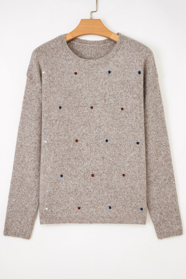 Contrast Colored Dot Detail Drop Shoulder Sweater