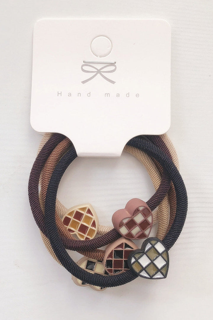 5pcs/set Checkered Heart Decor High Elastic Hair Tie