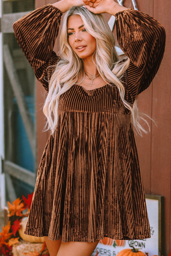 Tie Back Square Neck Velvet Babydoll Dress