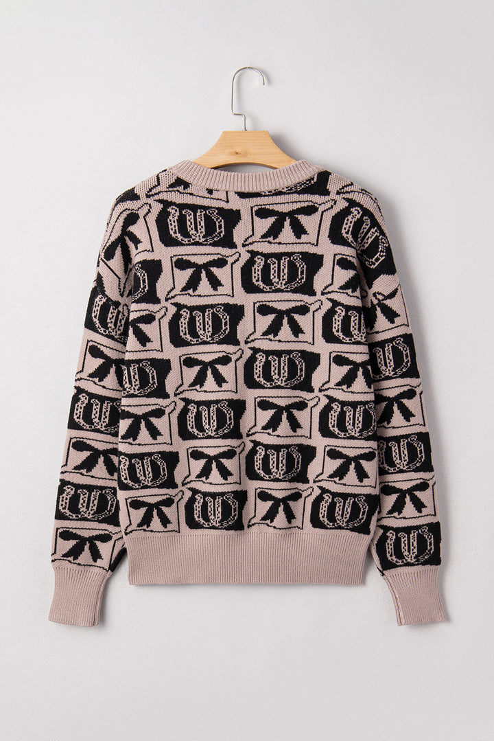 Black Bows &amp; Horseshoes Pattern Western Fashion Print Sweater