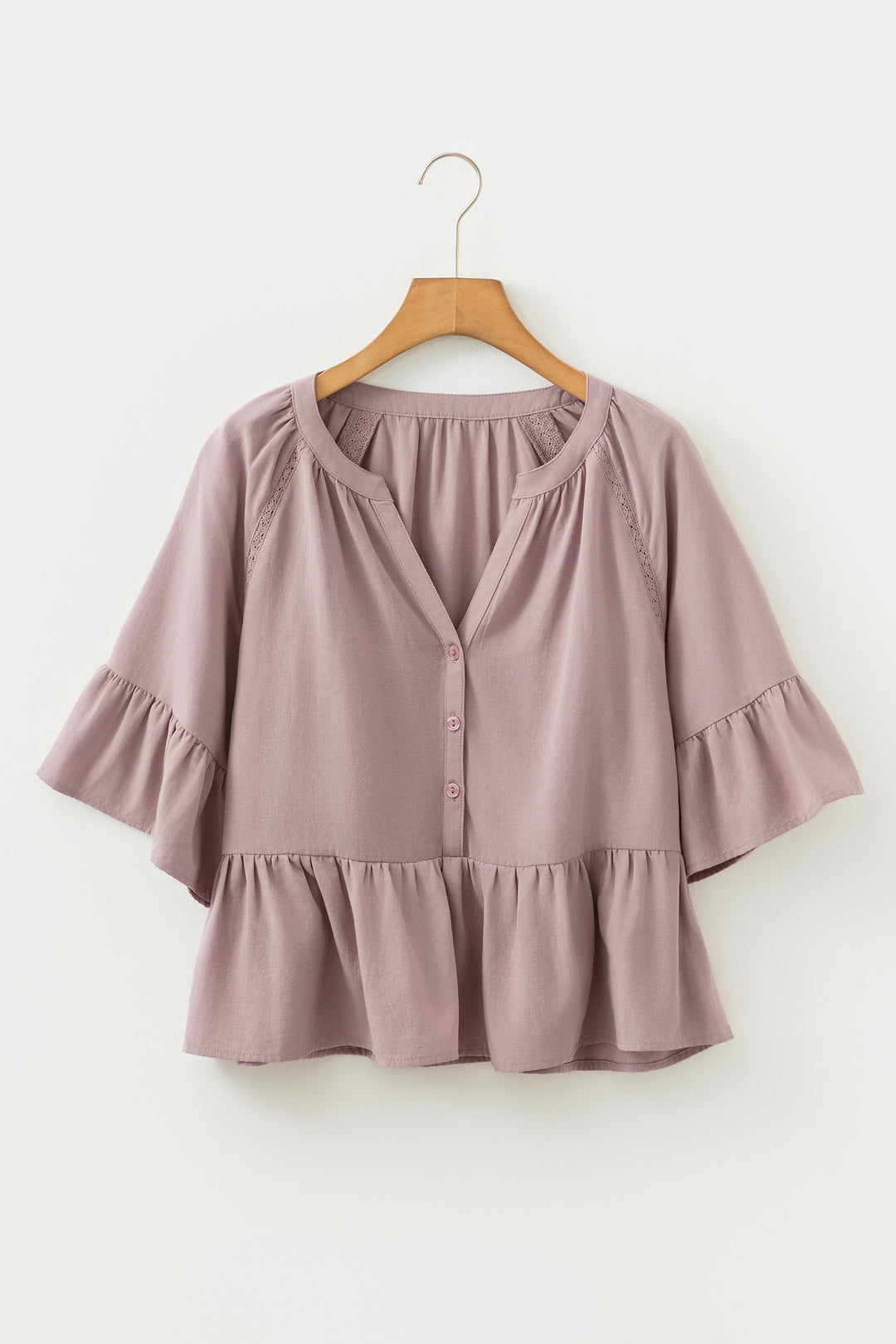 Slit V Neck Ruffled Loose Blouse
