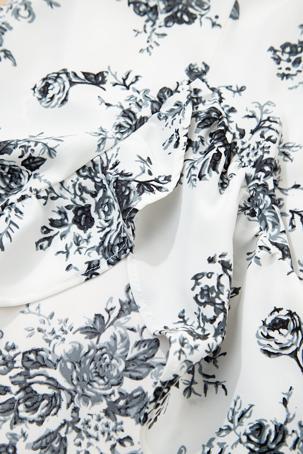 White Black Boho Floral High Waist Ruffle Split Maxi Skirt