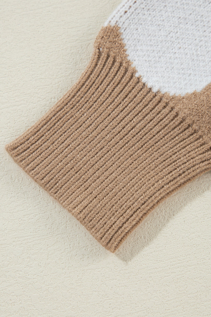 Contrast Heart Pattern Round Neck Sweater