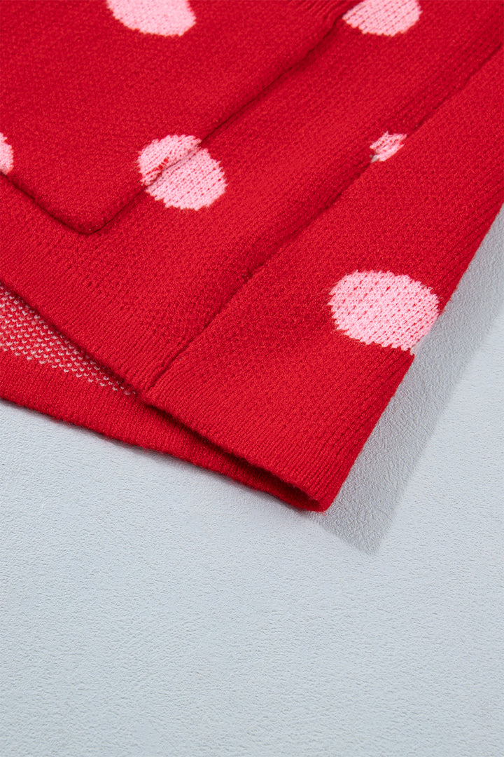 Red Polka Dot Sleeveless Knit Button Drop Shoulder Sweater Vest