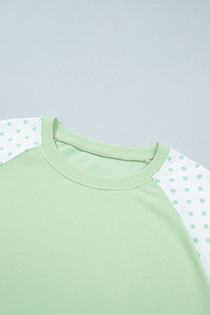 Green Polka Dot Patchwork Colorblock Long Sleeve Casual Two Piece Pants Set