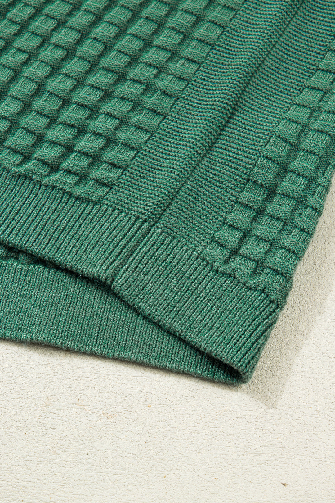 Solid Color Round Neck Textured Short Sleeve Sweater