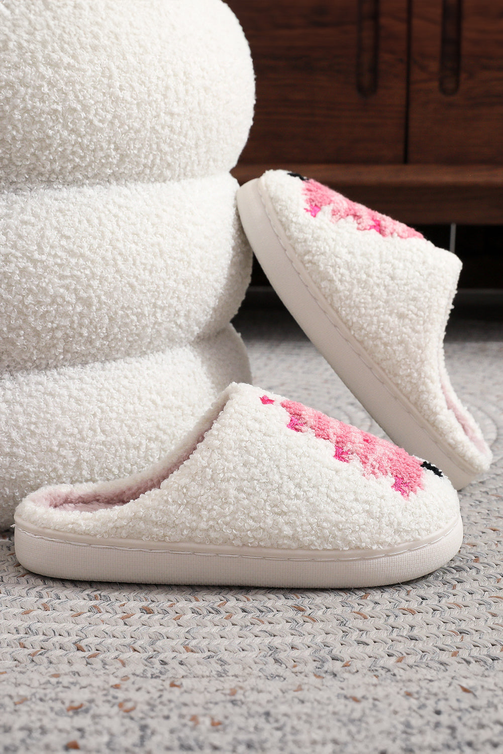 Plush Christmas Tree Color Contrasted Liner House Slippers