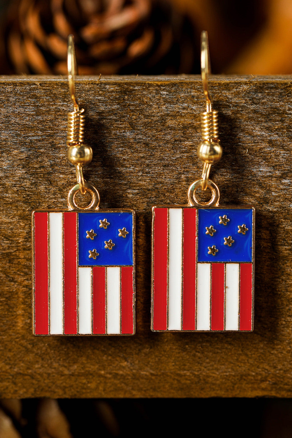 Boucles d'oreilles à crochet patriotiques avec imprimé drapeau américain