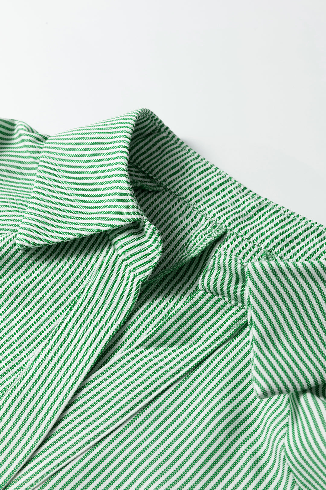 Mint Green Striped Print Collared Split Neck Half Sleeve Blouse