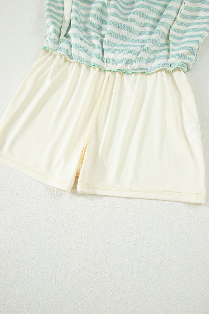 Bright Green Textured Stripe Print Zip Collar Sleeveless 2pcs Skort Set