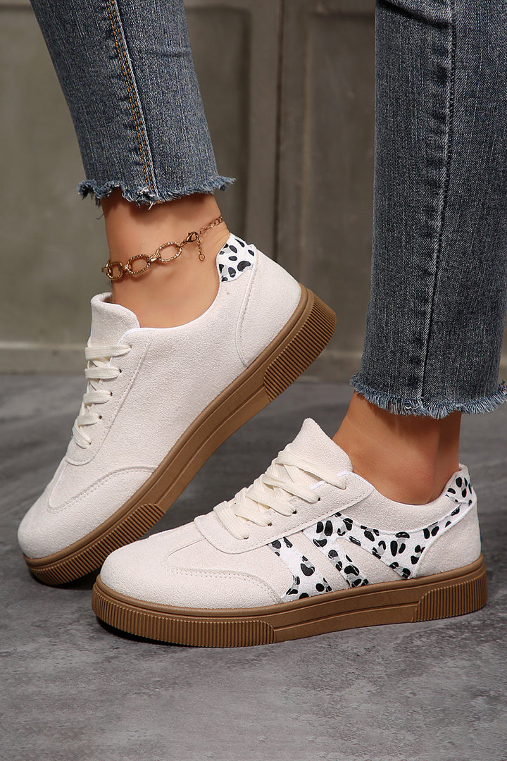 Suede Leopard Color Block Trim Lace-up Casual Shoes