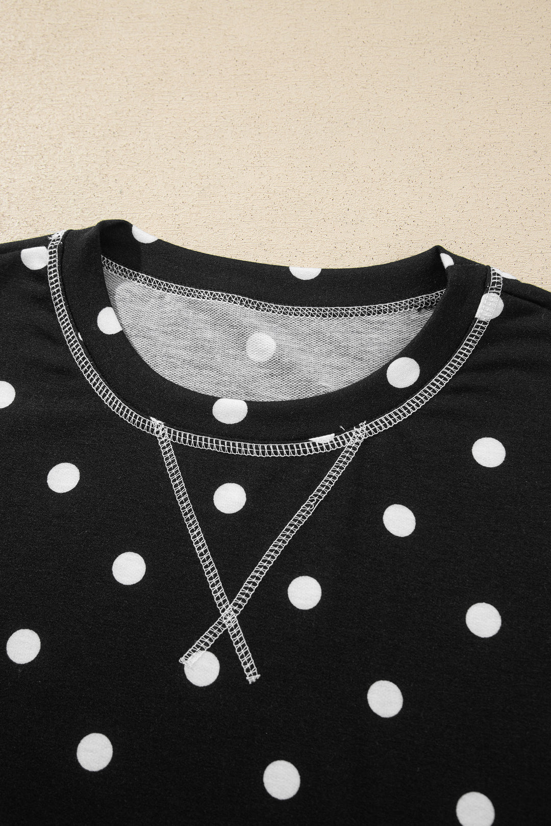 Black Polka Dot Half Sleeve Loose Top Elastic Waist Casual Pants Set
