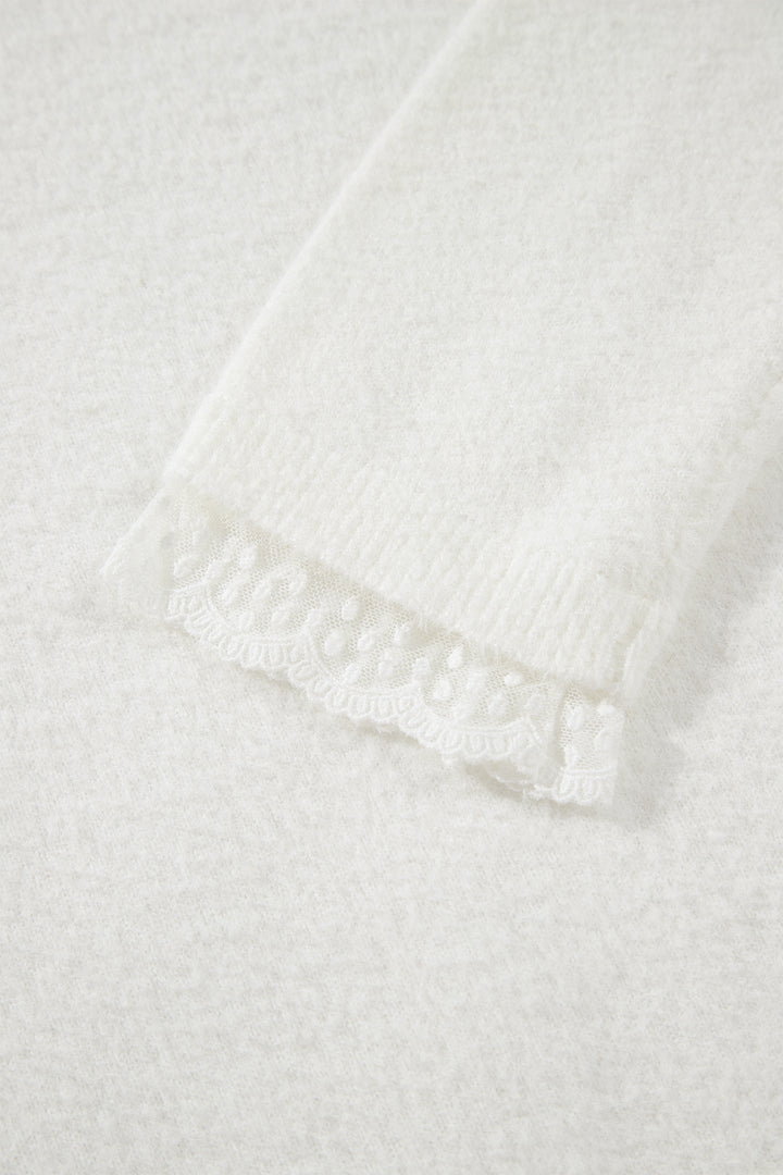 White Lace Trim Neck Cuff Patchwork Long Sleeve Pullover Sweater