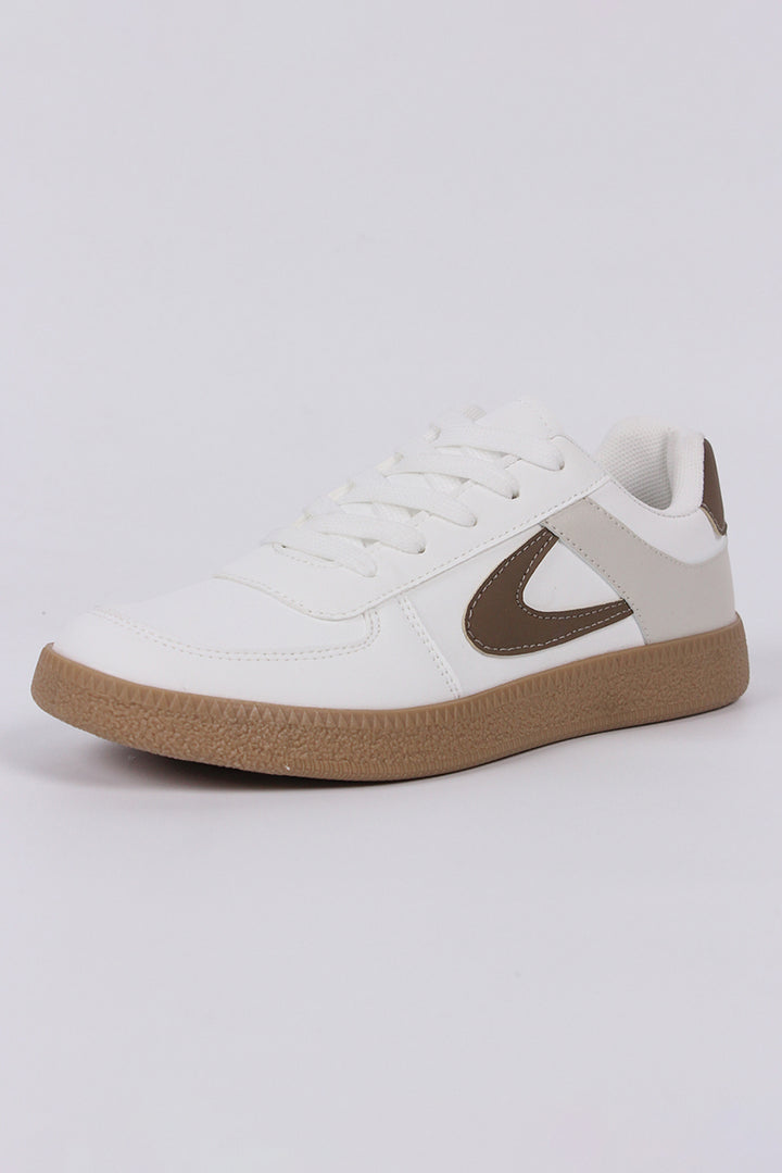 Schnür-Sneakers aus PU-Leder mit Farbkontrast