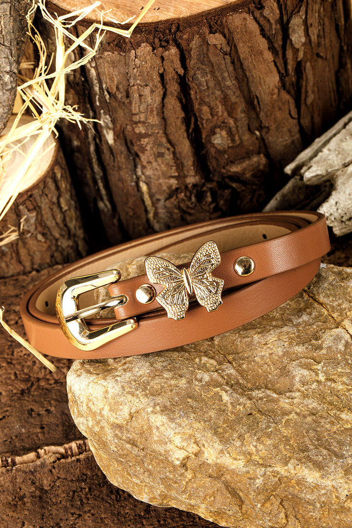 Ceinture fine en cuir PU avec boucle décorative papillon