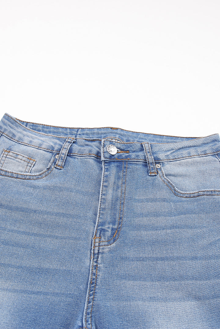Sky Blue Whiskered Wash Raw Hem Cropped Jeans