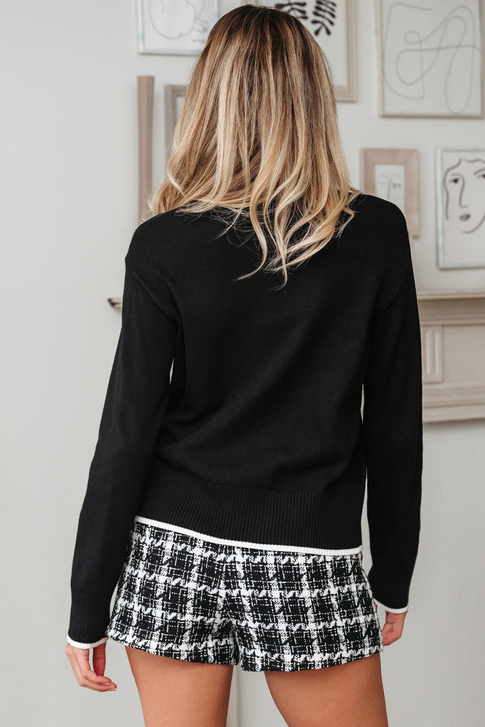 Contrast Trim Big Bow Accent Holiday Cropped Sweater