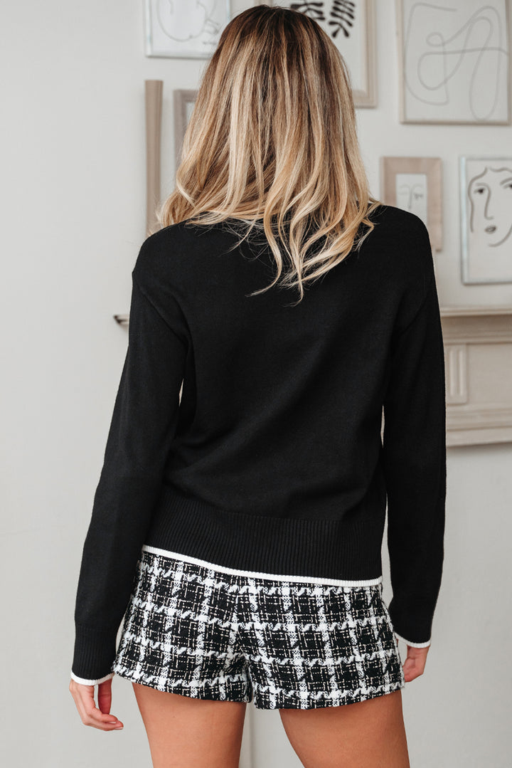 Contrast Trim Big Bow Accent Holiday Cropped Sweater