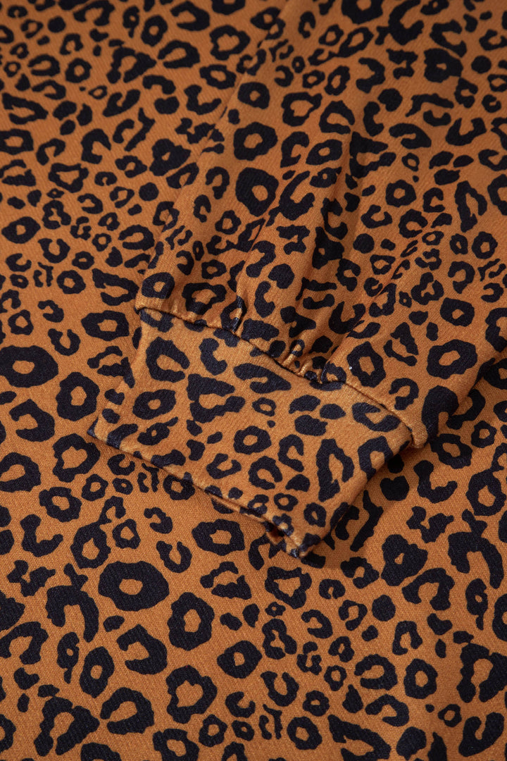 Brown Leopard Print Long Sleeve Top Relaxed Pant Set