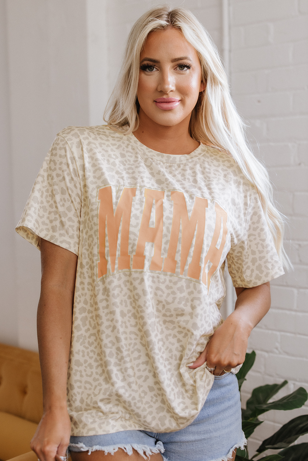 mama letter graphic leopard loose tee