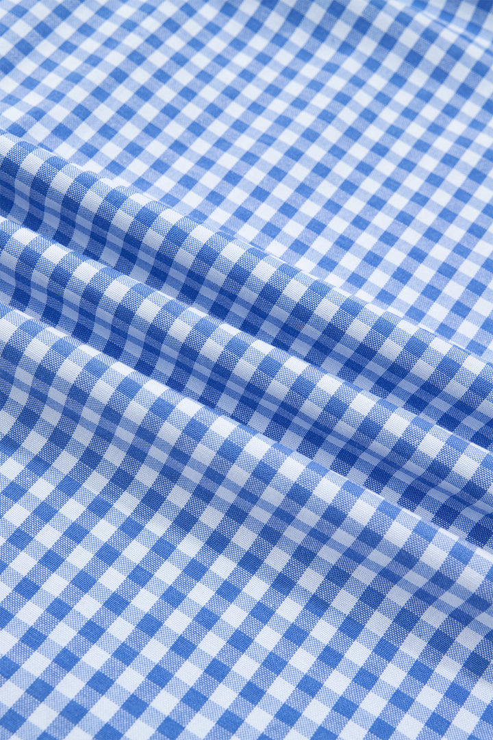 Sky Blue Summer Plaid V Neck Puff Sleeve Blouse