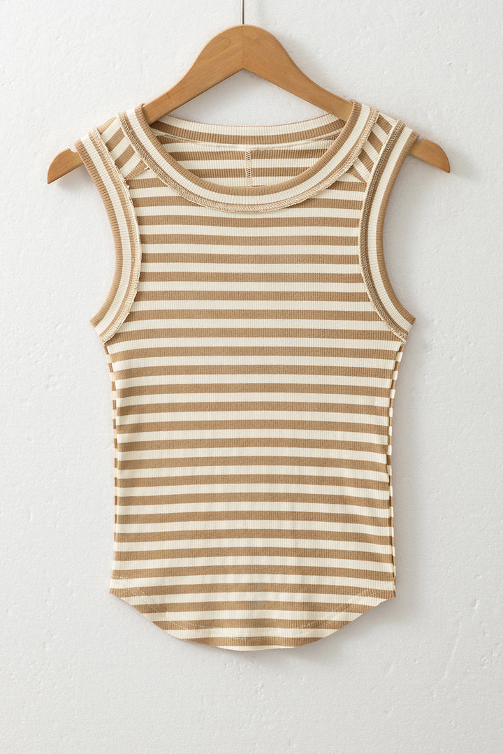Exposed Seam Trim Round Neck Sleeveless Top