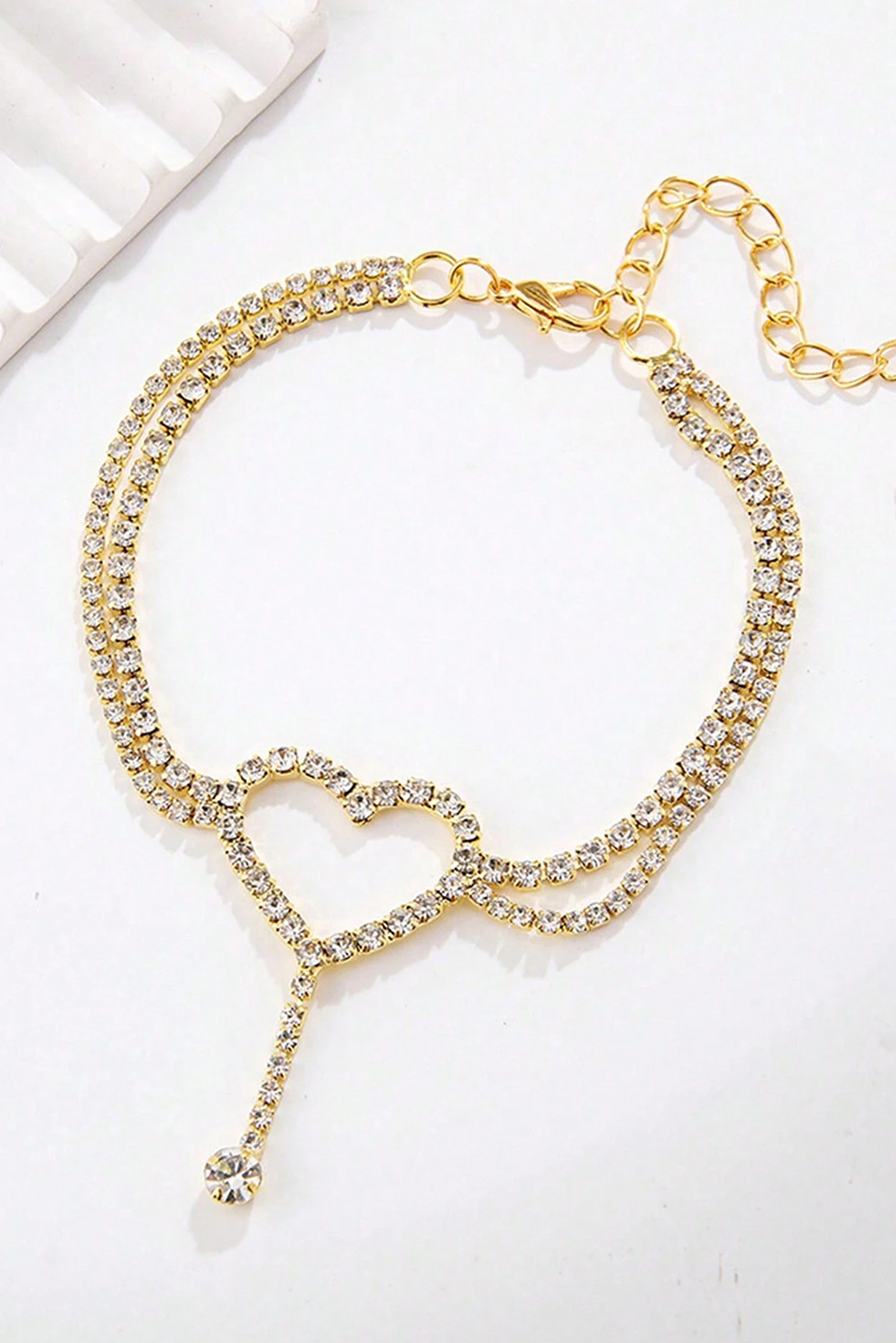 Heart Shape Rhinestone Adjustable Anklet