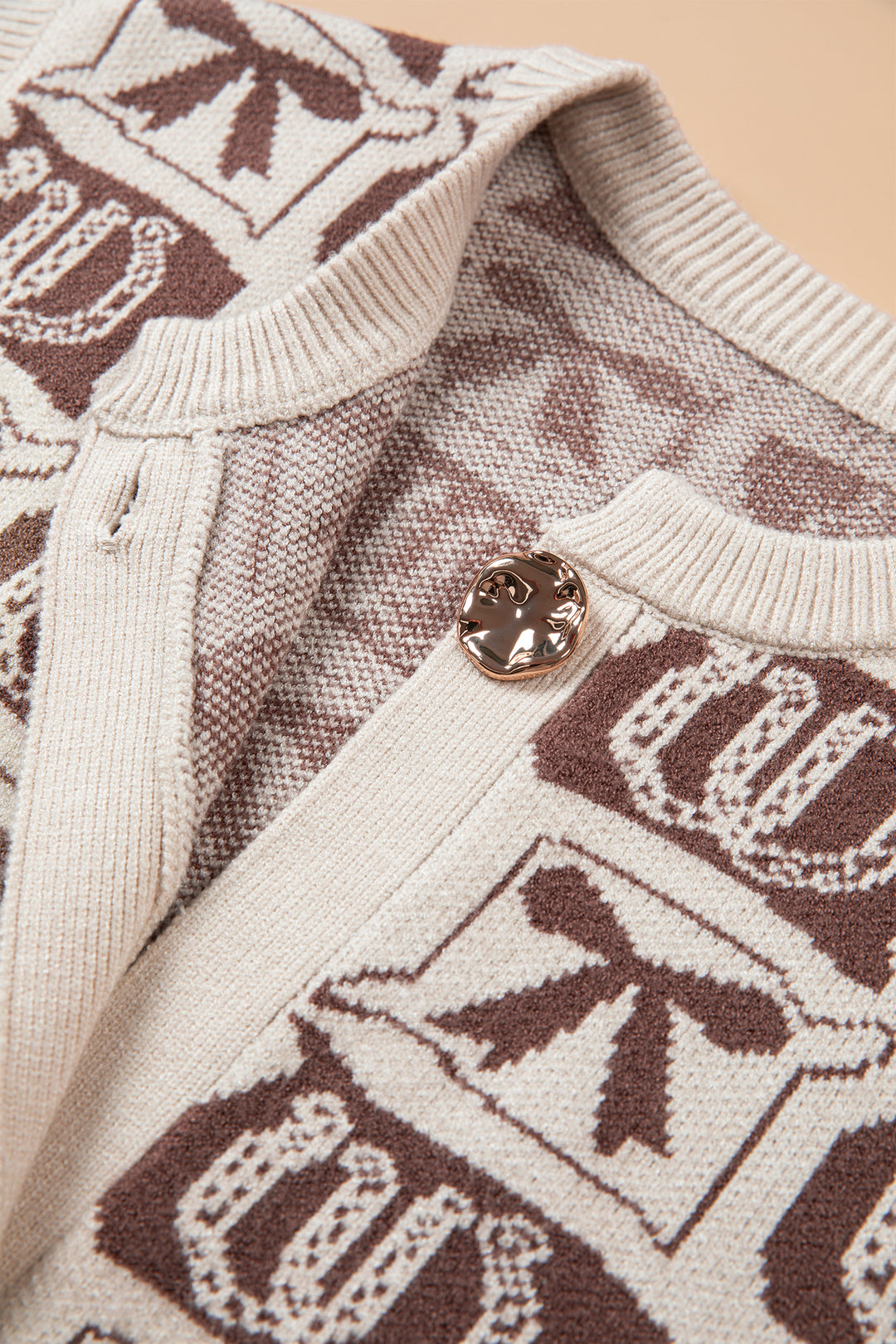 Brown Western Horseshoe Bow Pattern Sleeveless Knit Sweater
