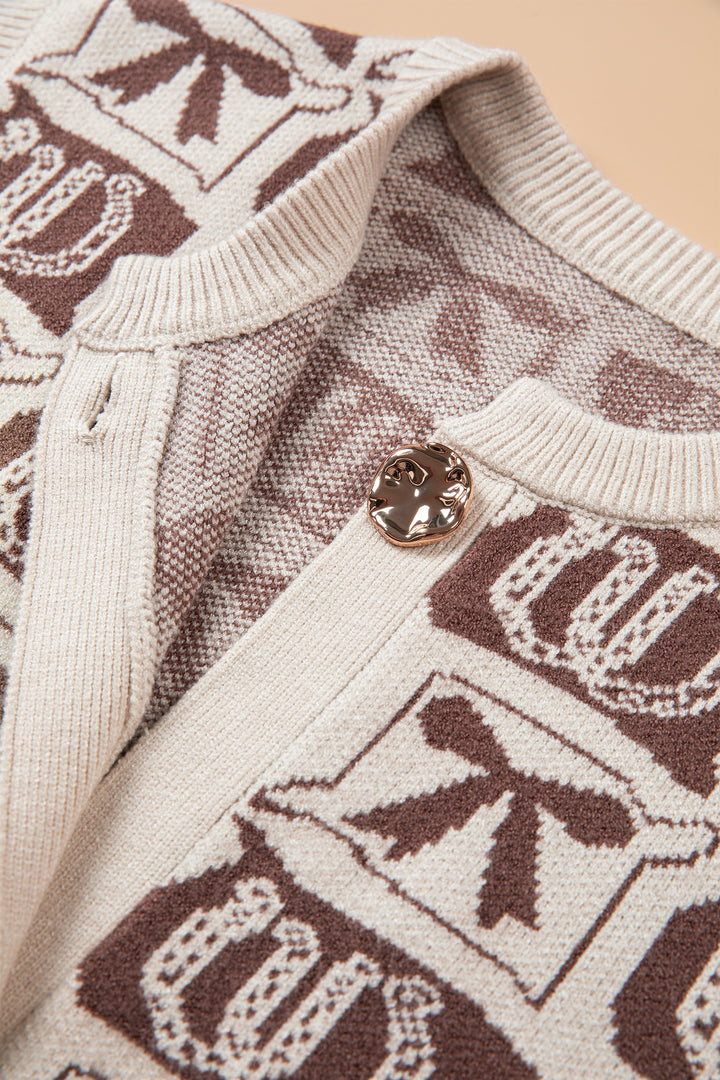 Brown Western Horseshoe Bow Pattern Sleeveless Knit Sweater