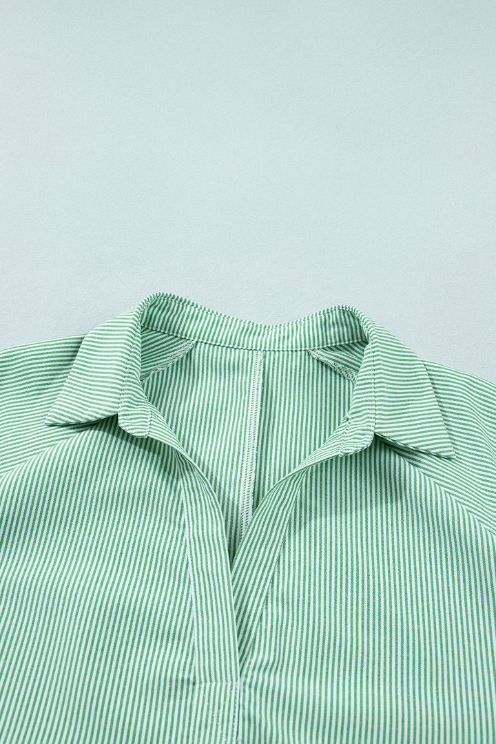 Mint Green Plus Size Striped Print Short Sleeve Blouse
