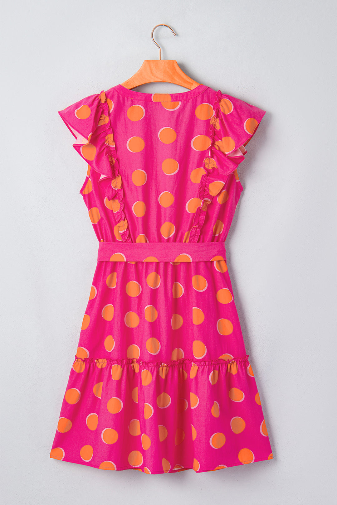 Rose Double Polka Dot V Neck Ruffled Short Sleeve Short Dress