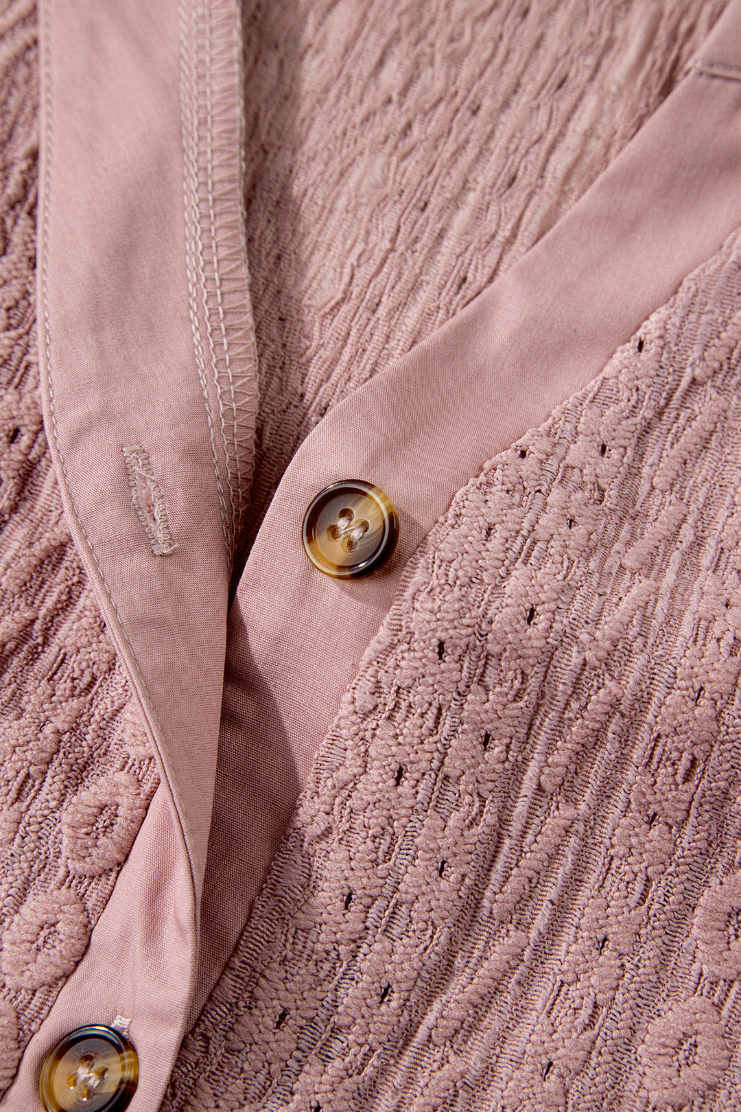 Textured Embroidered Half Buttons Short Sleeve Blouse