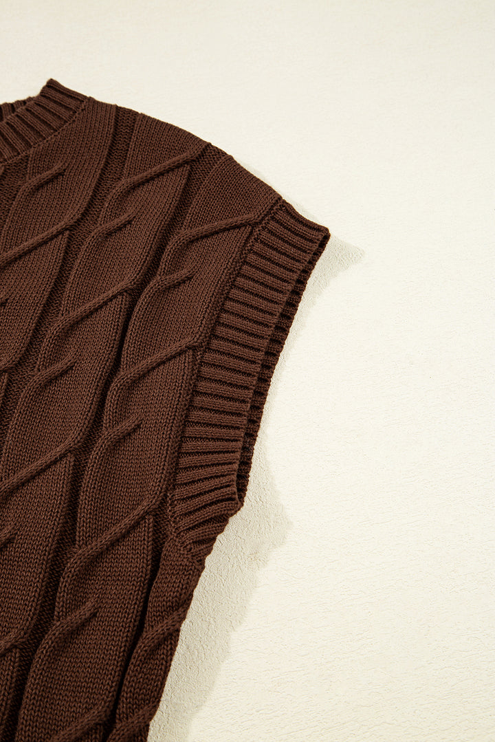 Cable Texture Crew Neck Short Sleeve Sweater Top