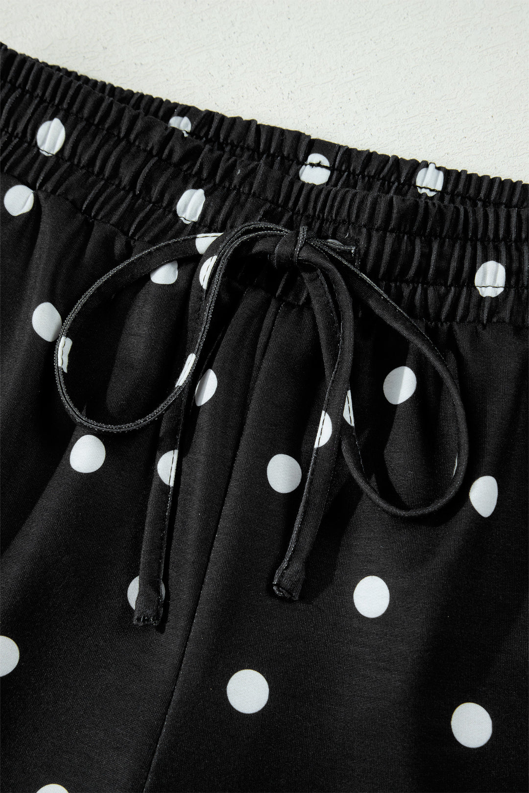 Black Polka Dot Short Sleeve Loose Top Drawstring Shorts Set