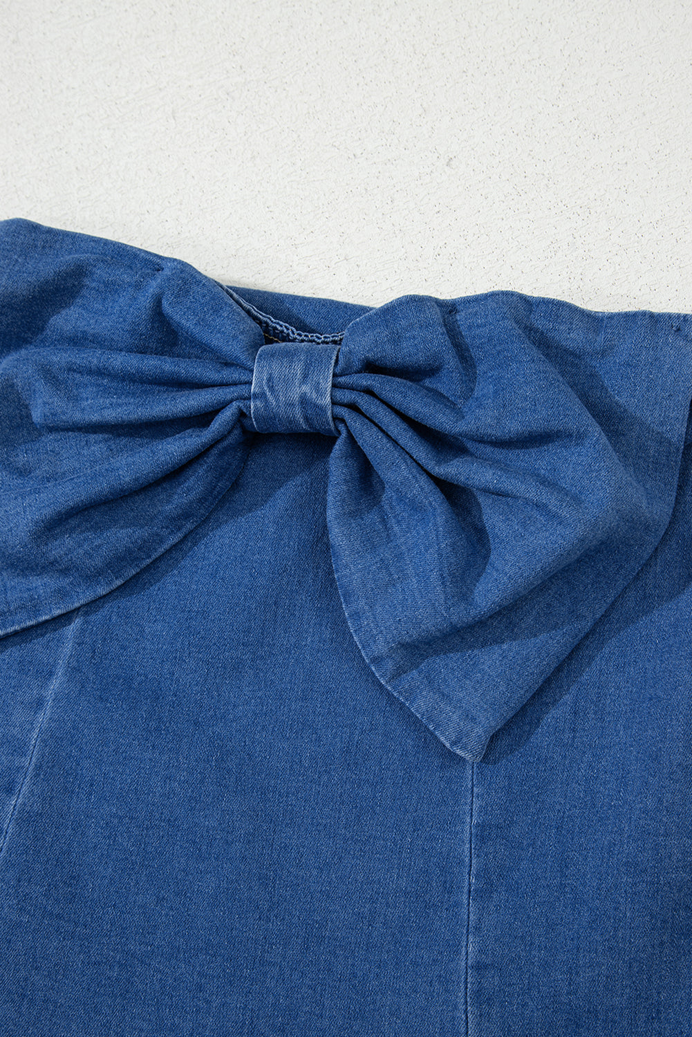 vintage bow front smocked back denim tube top