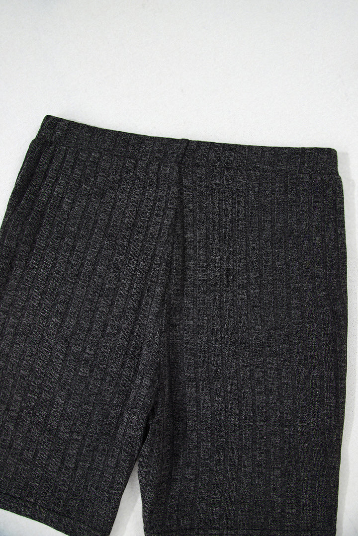 Black Soft Ribbed Loose Tee Slim Shorts 2pcs Sporty Set