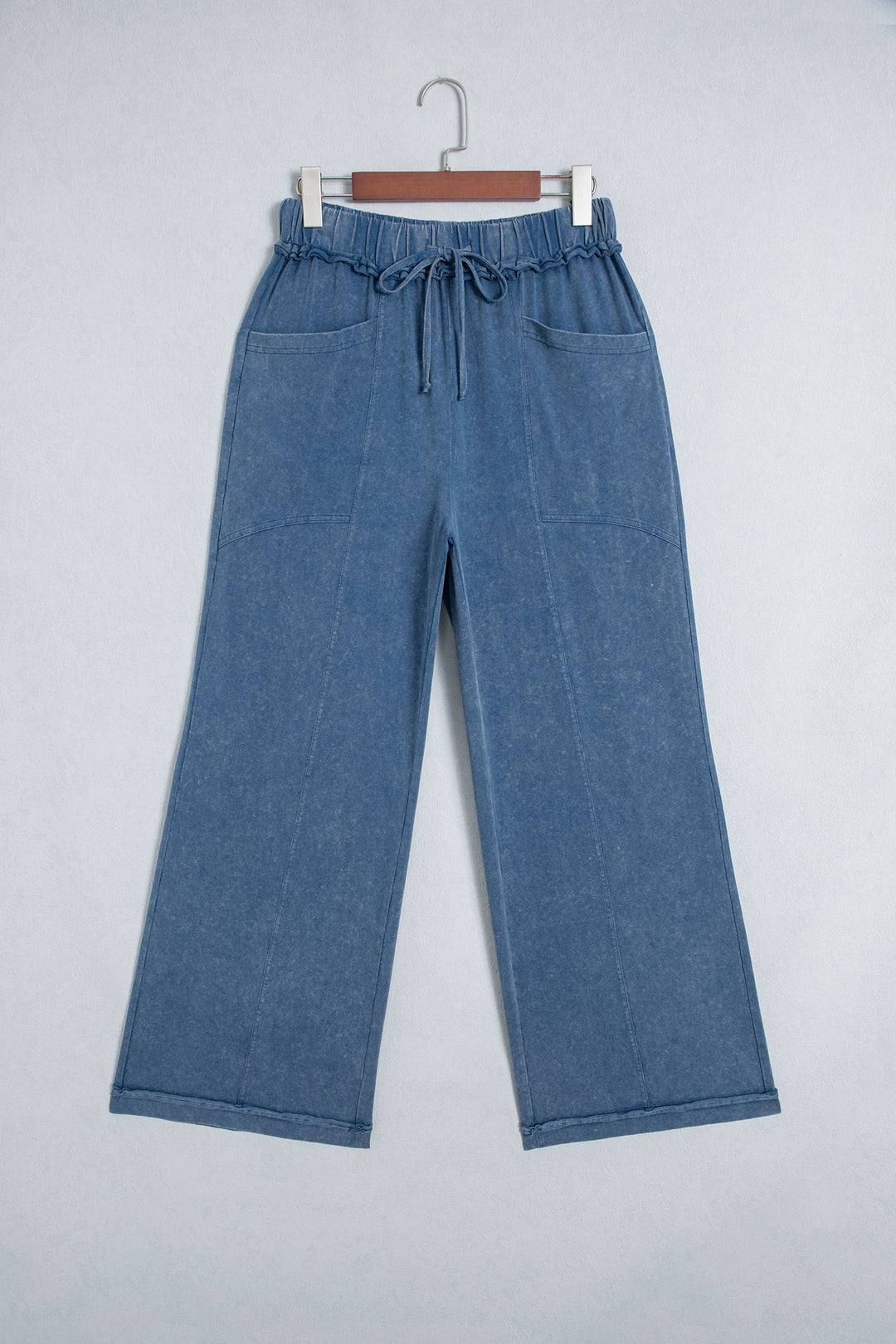 Ashleigh Blue Mineral Wash Seam Detail Flare Leg Drawstring Pants
