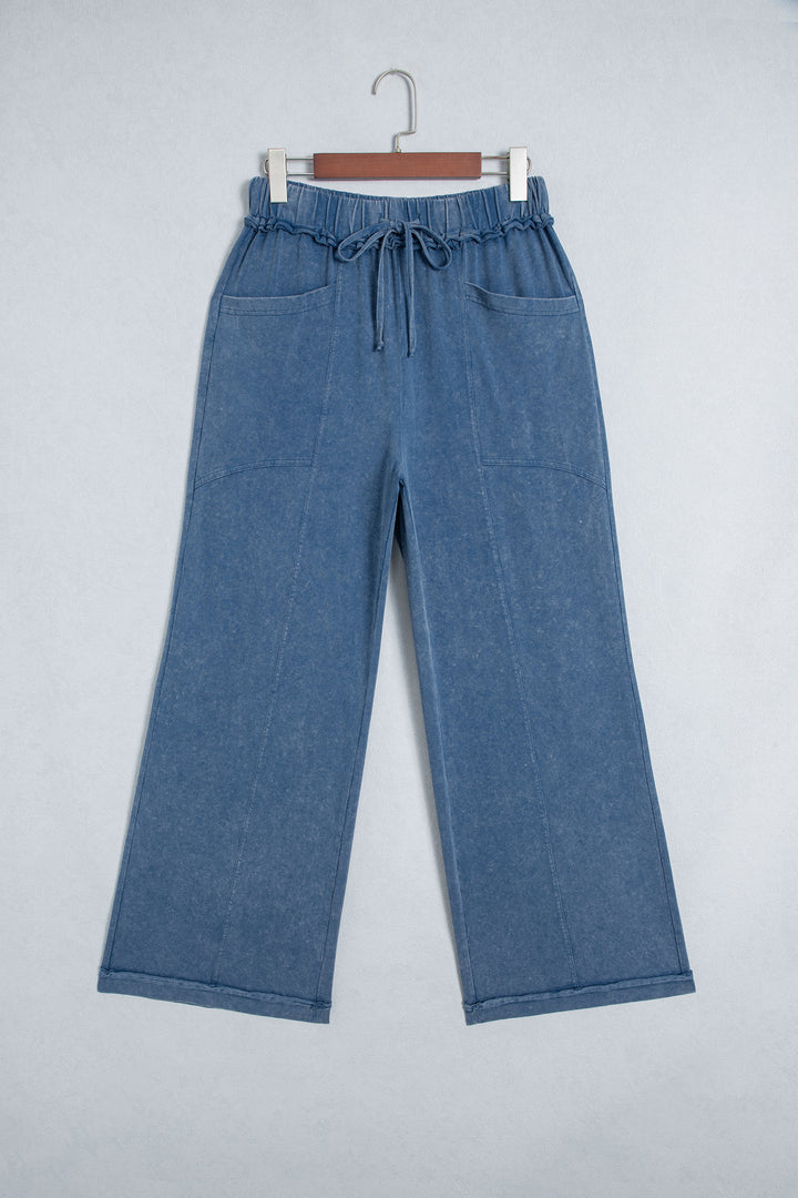 Ashleigh Blue Mineral Wash Seam Detail Flare Leg Drawstring Pants