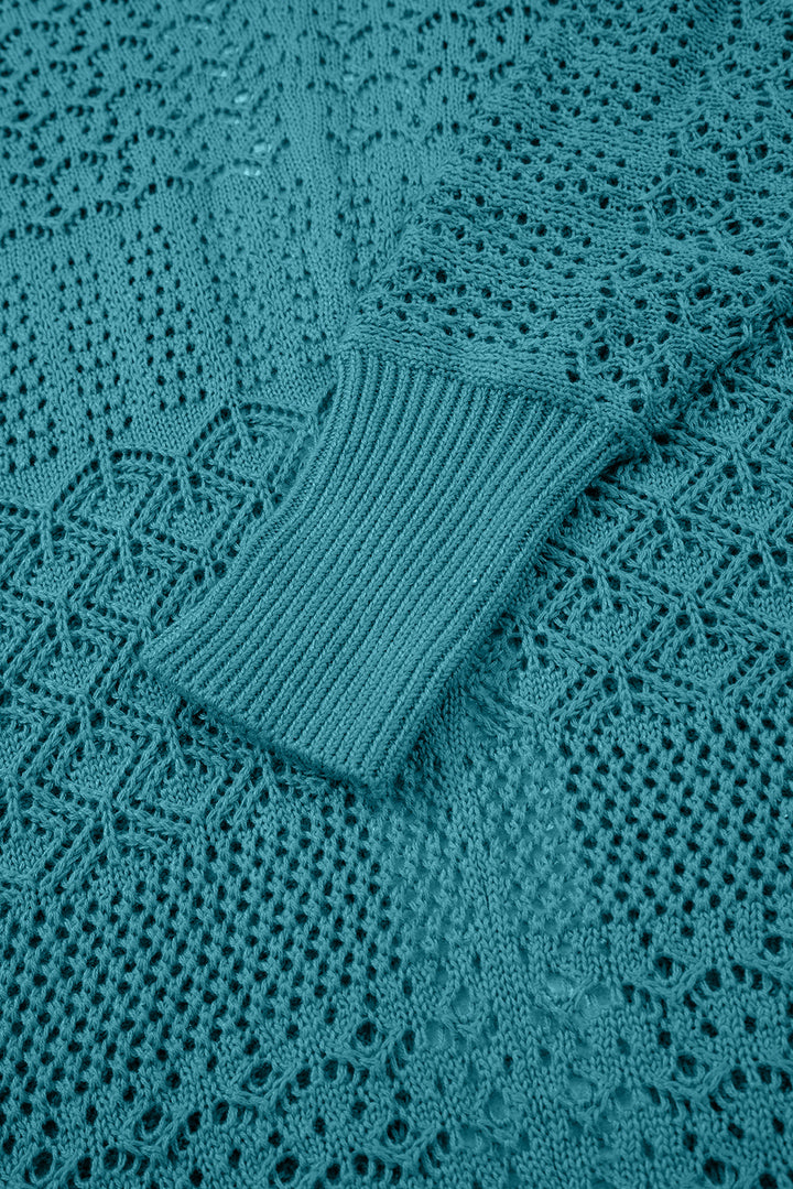 Lapis Mix Pattern Hollowed Knit Open Front Cardigan