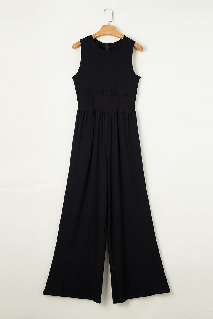 Cinched Waist Sleeveless Wide Leg Jumpsuit