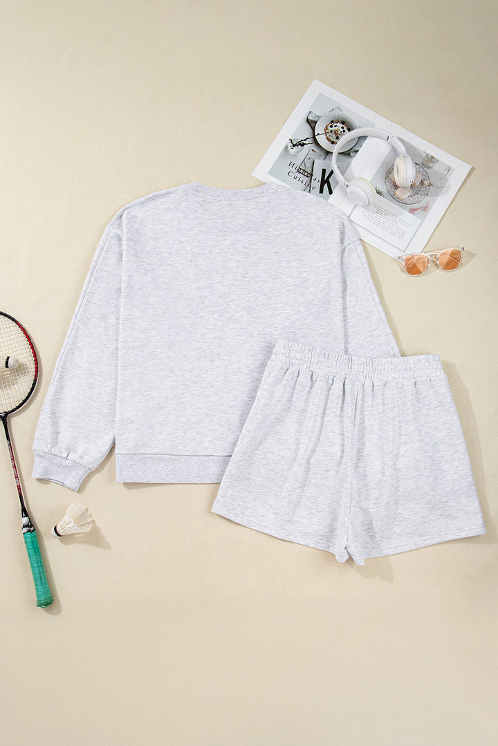 Light Grey Girly Bow Embroidered Pullover Loose Shorts Plus 2pcs Outfit